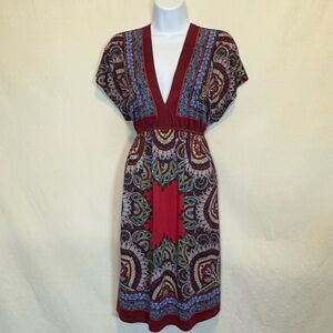 H-64 Bailey Blue Red & Blue Short Sleeve Pullover Summer‎ MIDI Dress Size S